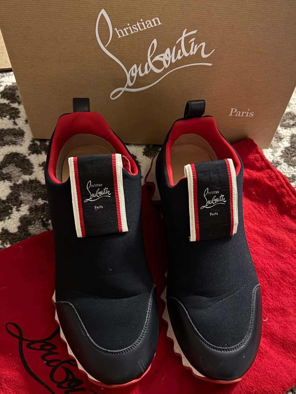 Christian Louboutin TIKETA RUN NAVY BLUE sock fit Sneakers SZ 39.5